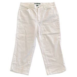 RALPH LAUREN Sevilla Cropped White Scalloped Hem Floral Embroidered Jean Size 12